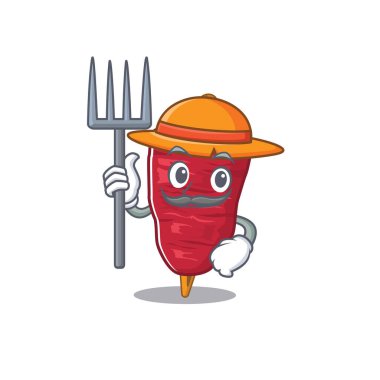 Çizgi film karakteri dizaynı. Şapkası ve yabası olan bir çiftçi kebabı.