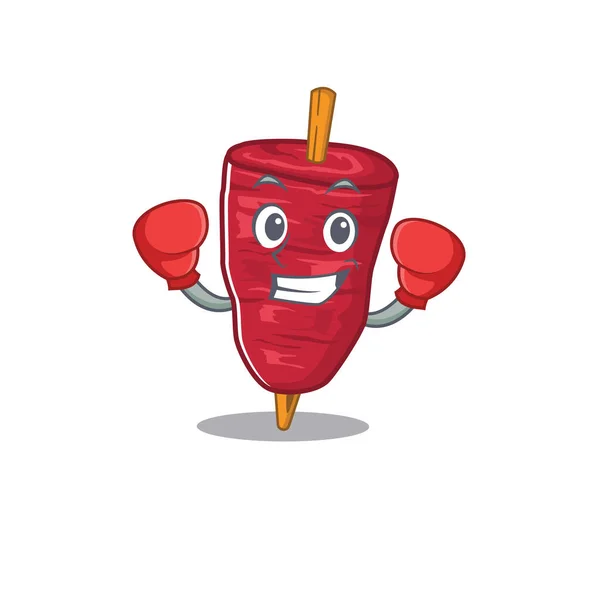 Sebuah desain maskot atlet tinju dari doner kebab dengan sarung tangan tinju merah - Stok Vektor