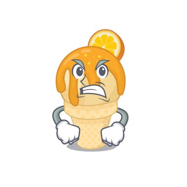 Kızgın yüzlü portakallı dondurma maskotu tasarımı