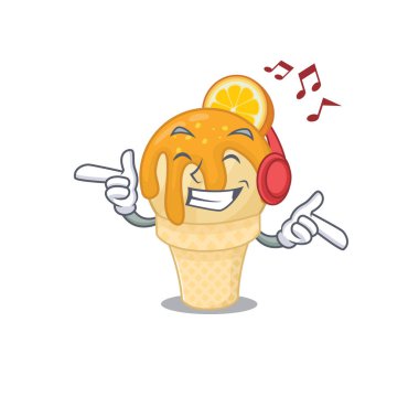 Portakallı dondurma çizgi film tasarımı müzik dinleme kavramı