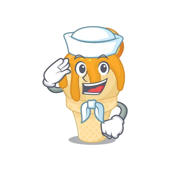 Karakter kartun pelaut es krim oranye dengan topi putih - Stok Vektor