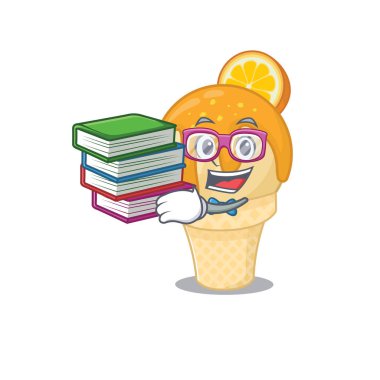 Portakallı dondurma maskotu tasarımı konusunda çalışkan bir öğrenci.