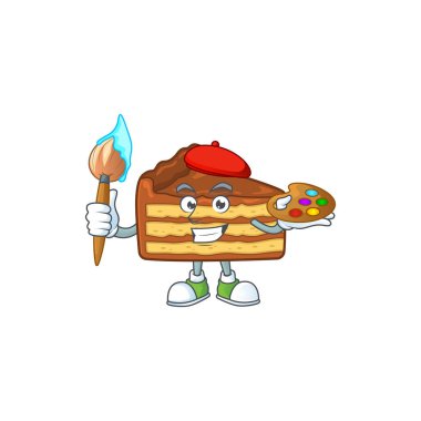 Çikolata dilimli karikatür çizimi sanatçısı fırçayla