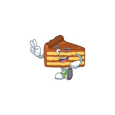 İki parmaklı neşeli çikolata dilimli kek maskotu tasarımı