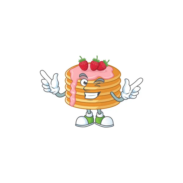 Γελοιογραφία έννοια σχεδιασμού χαρακτήρα της κρέμας φράουλας pancake στυλ σχεδίασης κινουμένων σχεδίων με μάτι μάτι — Διανυσματικό Αρχείο