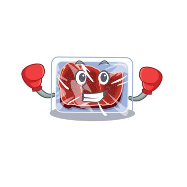 Kırmızı boks eldivenli donmuş sığır eti tasarlayan sportif bir boks sporcusu.