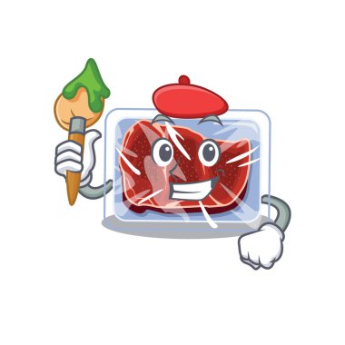 Yaratıcı bir dondurulmuş et sanatçısı, fırçalı bir maskot tasarımı.