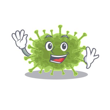 Karizmatik bir haploviricotina maskot tasarımı gülümseme ve el sallama