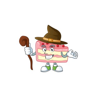 Şirin ve sinsi cadı çilekli pasta çizgi film tasarımı stili.