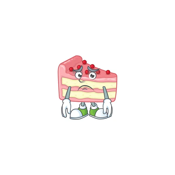 Tecknad bild av jordgubbsskiva tårta med orolig ansikte — Stock vektor