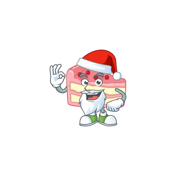 Amistoso pastel de fresa diseño de personajes de dibujos animados de Santa con el dedo ok — Vector de stock