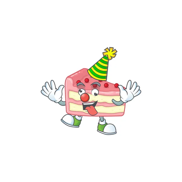 Divertido payaso fresa rebanada pastel de dibujos animados carácter mascota estilo — Vector de stock