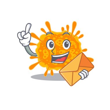 Kahverengi zarflı mutlu nobecovirus maskot tasarımı