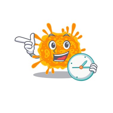 nobecovirus maskot tasarımı saat ile gülümsüyor