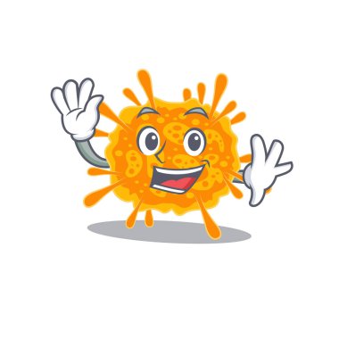 Karizmatik bir nobecovirus maskot tasarımı gülümseme ve el sallama