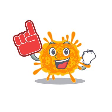 Nobecovirus çizgi film karakter tasarımında köpük parmak ile sunulmuştur.