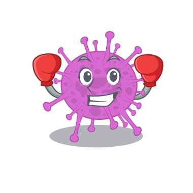 Kırmızı boks eldivenli kuş koronavirüsünün sportif bir maskot tasarımı.