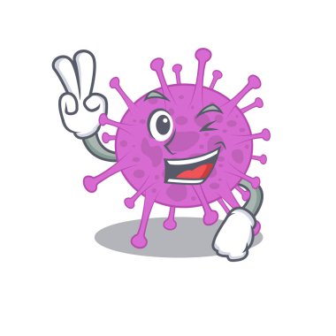 İki parmaklı Mutlu kuş koronavirüsü çizgi film tasarımı konsepti