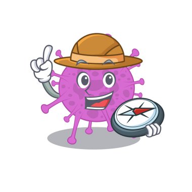 Bir pusula ile kuş koronavirüsü kaşifi maskot tasarımı konsepti