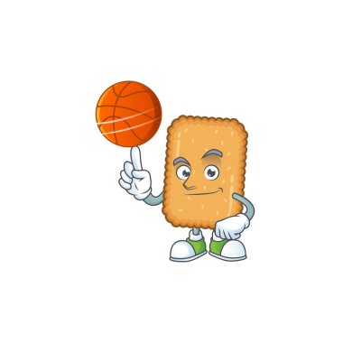 Basketbol oynayan atletik bir bisküvi çizgi film tasarımı.