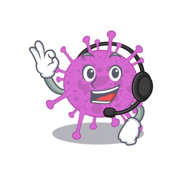Kulaklık takan muhteşem bir kuş Coronavirus maskotu konsepti.