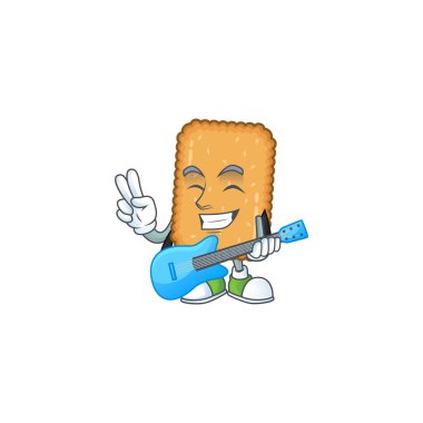 Bisküvi çizgi filminin mutlu yüzü gitarla müzik çalıyor.