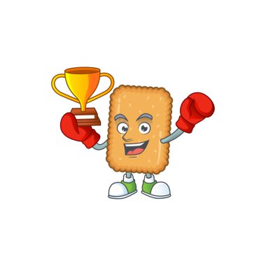 Çizgi film karakteri tasarımında sunulan boks şampiyonu bisküvinin gururla yüzü