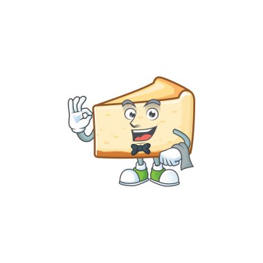 Peynirli kek servis etmeye hazır garson çizgi film karakteri.