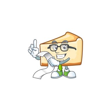 Menü listeli peynirli kek maskot konsepti