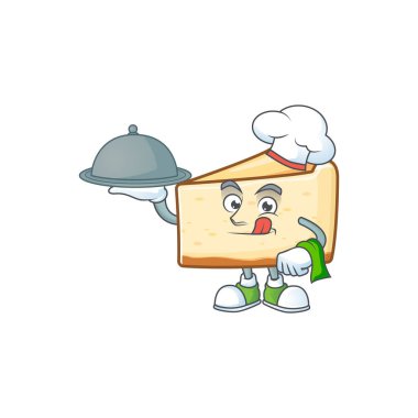 Peynirli kek şefi çizgi film dizaynı şapka ve tepsiyle