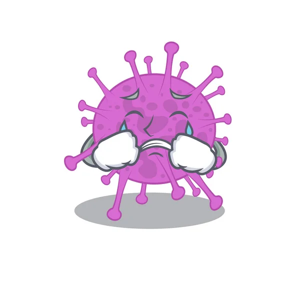 Tecknad karaktär design av aviärt coronavirus med ett gråtande ansikte — Stock vektor