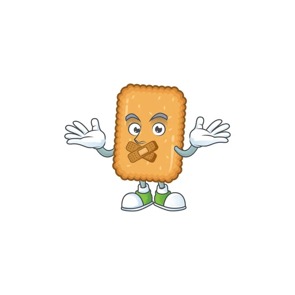 Biscuit mascot cartoon design with quiet finger gesture — Stock Vector