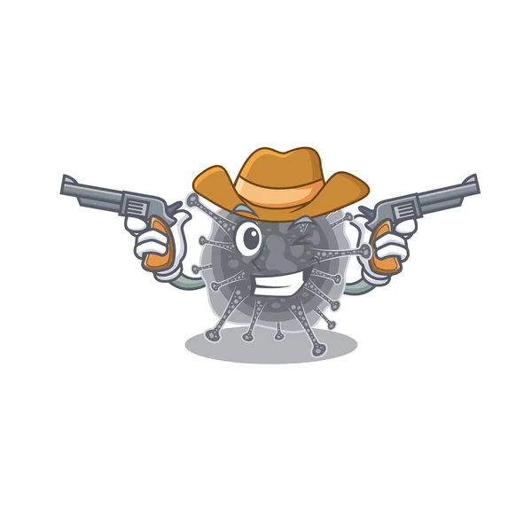 Cute handsome cowboy of articulavirales cartoon character with guns — Stock Vector