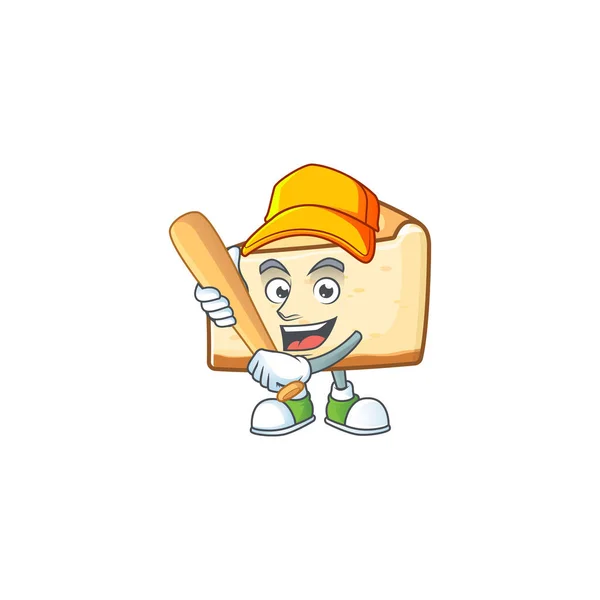 Concepção de desenho animado bolo de queijo de manter o bastão de beisebol —  Vetores de Stock