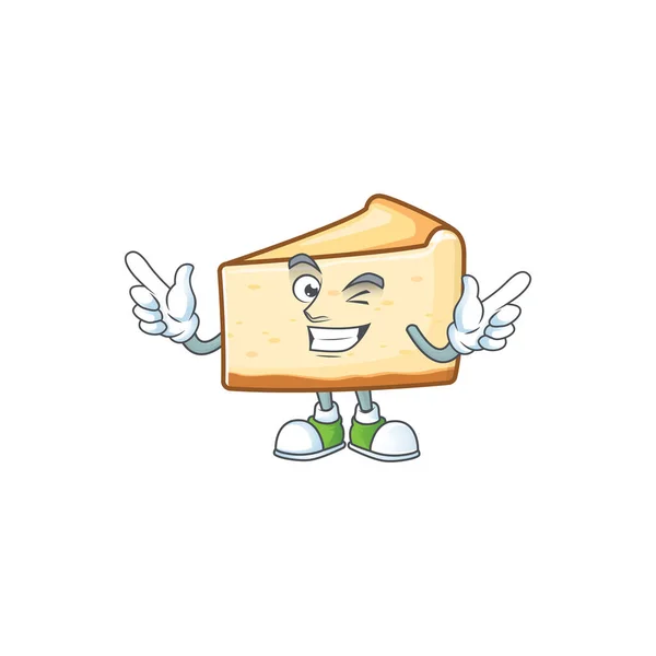 Cartoon character design concept di formaggio torta stile disegno del fumetto con occhiolino — Vettoriale Stock