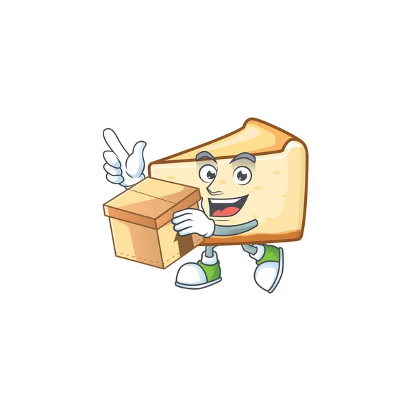Pastel de queso diseño de dibujos animados estilo que tiene caja de regalo — Vector de stock