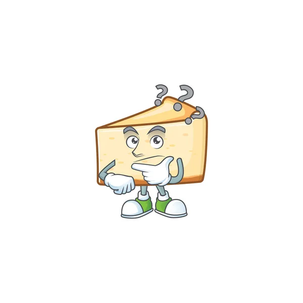 Concept de mascotte de gâteau au fromage ayant un geste confus — Image vectorielle