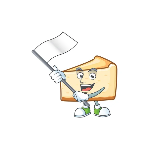 Roztomilý kreslený charakter sýrového dortu držící bílou vlajku — Stockový vektor