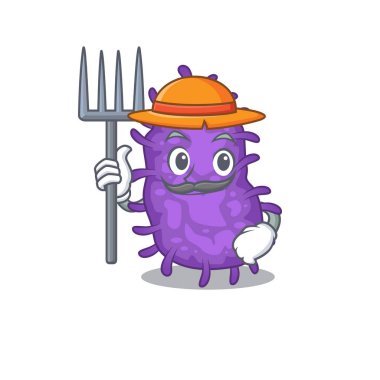 Şapkası ve yabası olan bir çiftçi olarak bakteri basili çizgi film karakteri tasarımı