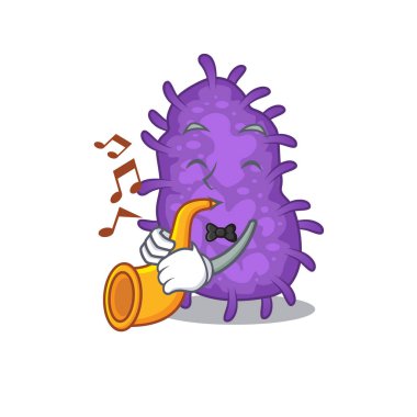 Bakteri basili karikatür tasarımında yetenekli bir müzisyen trompet çalıyor.