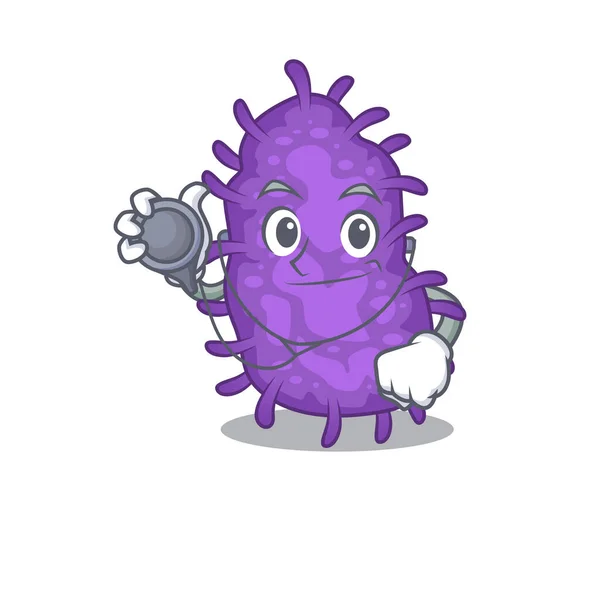 Bacterias bacilos en personaje de dibujos animados médico con herramientas — Vector de stock