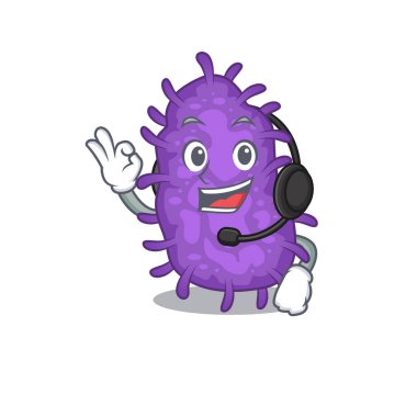 Harika bir bakteri basili maskot karakteri konsepti kulaklık takıyor