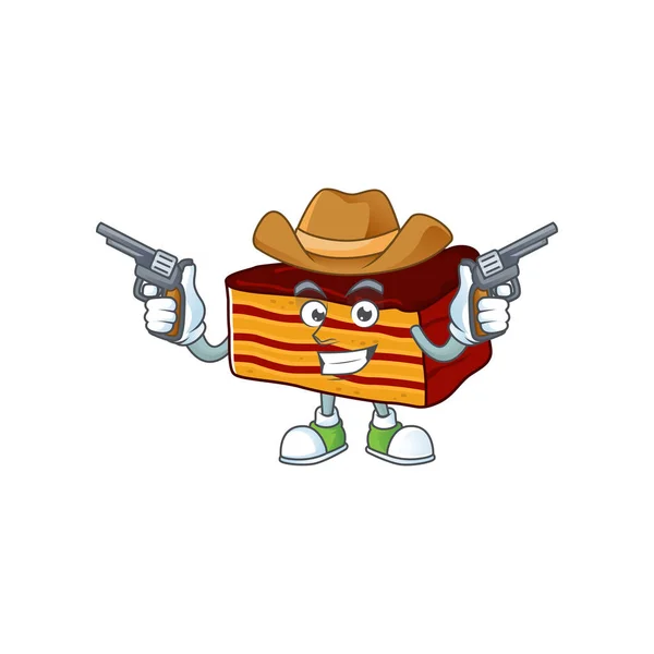 Een cowboy cartoon karakter van dobos torte holding guns — Stockvector