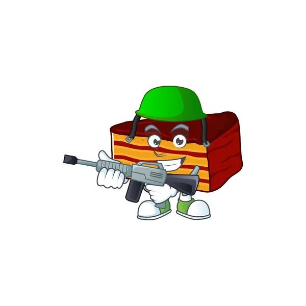 Un élégant style de mascotte dobos torte Army en utilisant un pistolet automatique — Image vectorielle