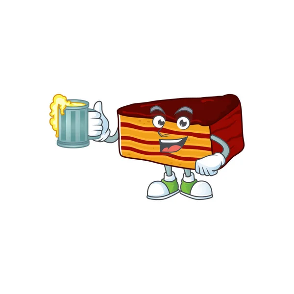 Happy dobos torte mascot style toast with a glass of beer — Stock Vector