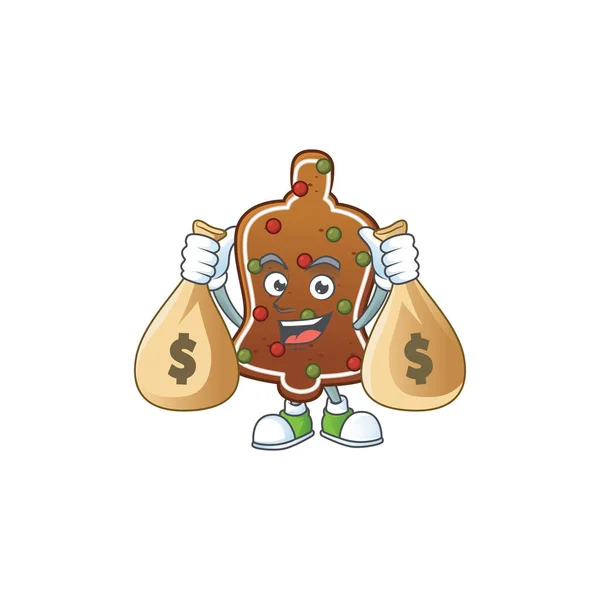 Блаженный богатый персонаж мультфильма "Пряничный колокольчик" с денежными сумками — стоковый вектор