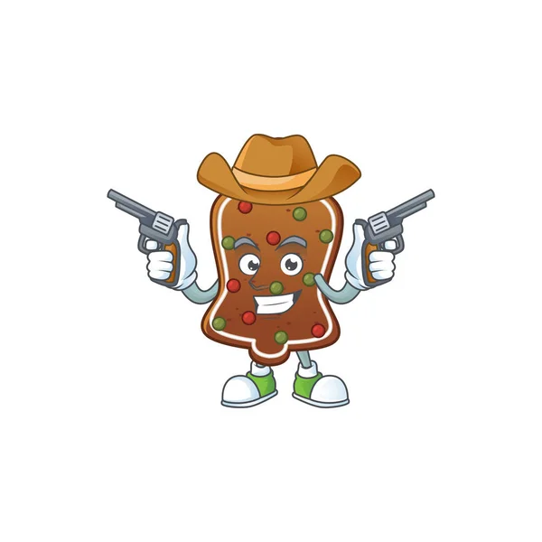 En cowboy tecknad karaktär pepparkaksklocka hålla vapen — Stock vektor