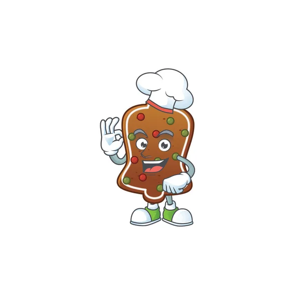 Gingerbread sino desenho animado estilo orgulhosamente vestindo chapéu branco chef — Vetor de Stock