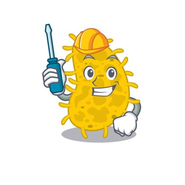 Bakteri spirilinin çizgi film karakteri otomotiv olarak çalıştı. Vektör illüstrasyonu