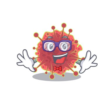 Maskot tasarım tarzı gözlüklü inek koronaviridae. Vektör illüstrasyonu